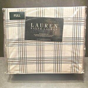 NWT RALPH LAUREN White/Black Plaid FULL SHEET SET 100% Cotton. Extra Deep Fitted
